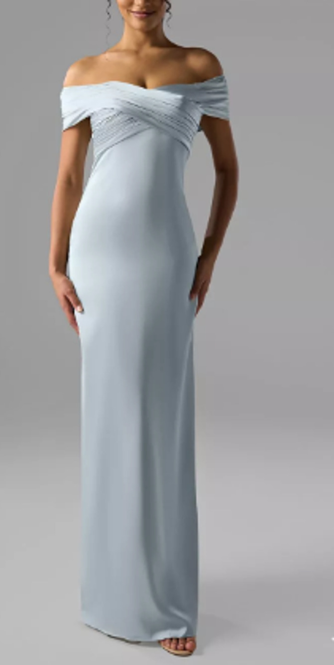 AW BRIDAL 0 XS baby blue satin Meghan bridesmaid formal maxi dress NEW 0B8